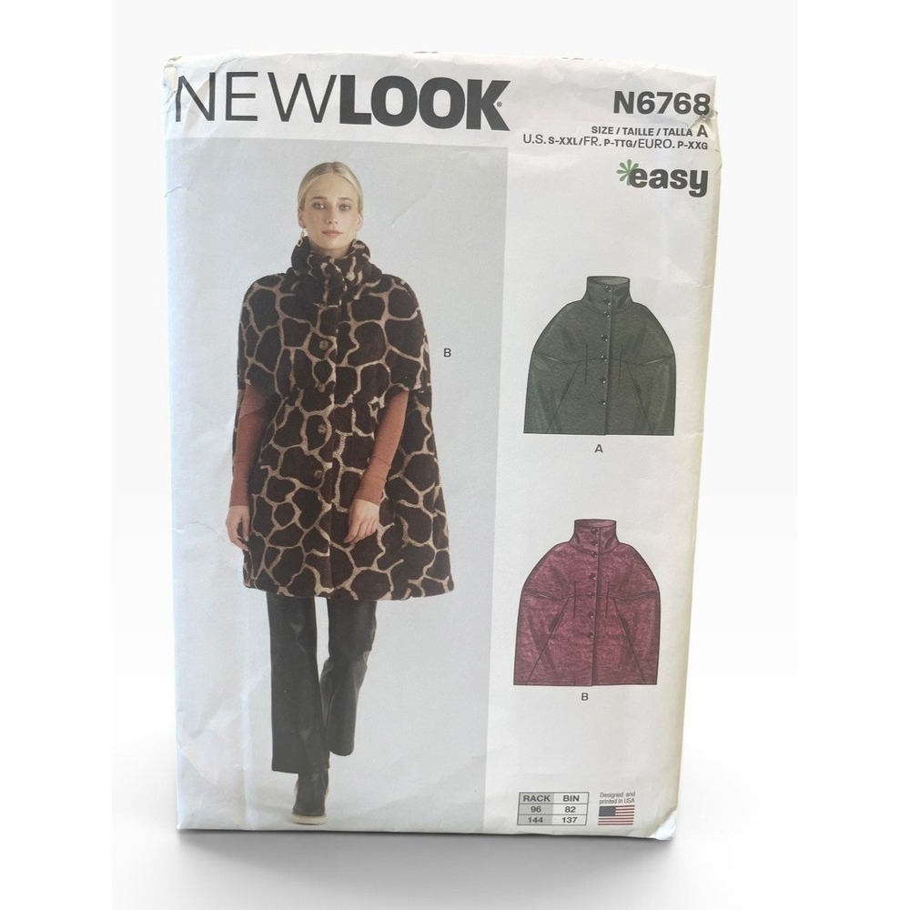 NEW LOOK N6768 Cape S-XXL Women's Easy Unlined Collared Button Front Uncut FF